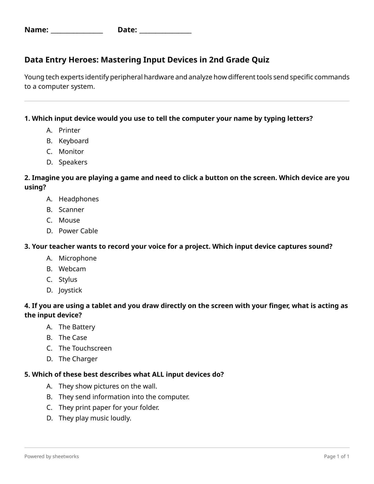 input evices - arts-and-other 2 Quiz Worksheet