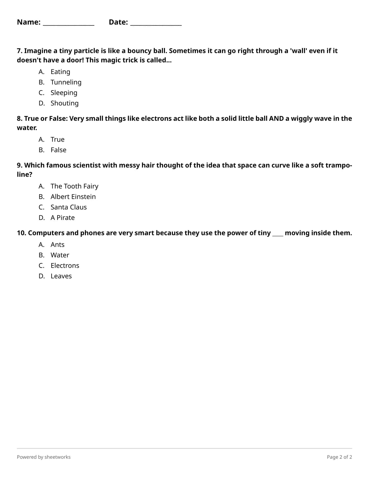 A Tiny Particle’s Big Adventure: Kindergarten Modern Physics Quiz - Free Medium Quiz Worksheet ...